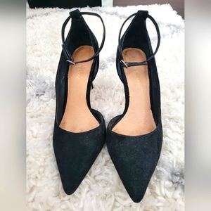 Suede ankle strap pumps